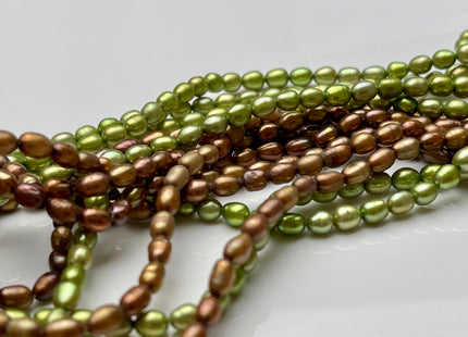 4x6 mm AA Rice/Oval Freshwater Lime Green OR Bronze Color Pearls Genuine Freshwater Pearl Beads Oval Shape #1186
