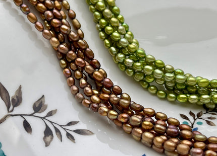 4x6 mm AA Rice/Oval Freshwater Lime Green OR Bronze Color Pearls Genuine Freshwater Pearl Beads Oval Shape #1186