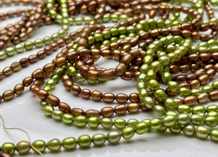 4x6 mm AA Rice/Oval Freshwater Lime Green OR Bronze Color Pearls Genuine Freshwater Pearl Beads Oval Shape #1186