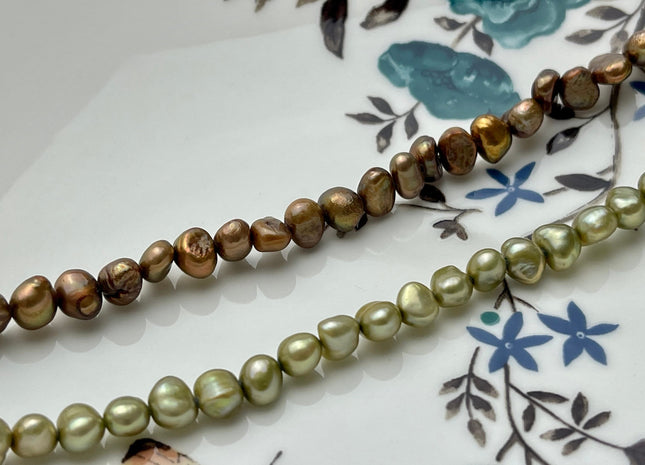 6 mm Potato Freshwater Pearl Nugget Beads in Sage Green OR Copper Brown, Genuine Cultured Freshwater Pearls Nuggets #348