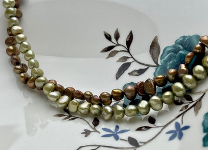 6 mm Potato Freshwater Pearl Nugget Beads in Sage Green OR Copper Brown, Genuine Cultured Freshwater Pearls Nuggets #348