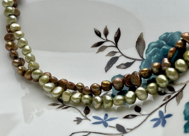 6 mm Potato Freshwater Pearl Nugget Beads in Sage Green OR Copper Brown, Genuine Cultured Freshwater Pearls Nuggets #348