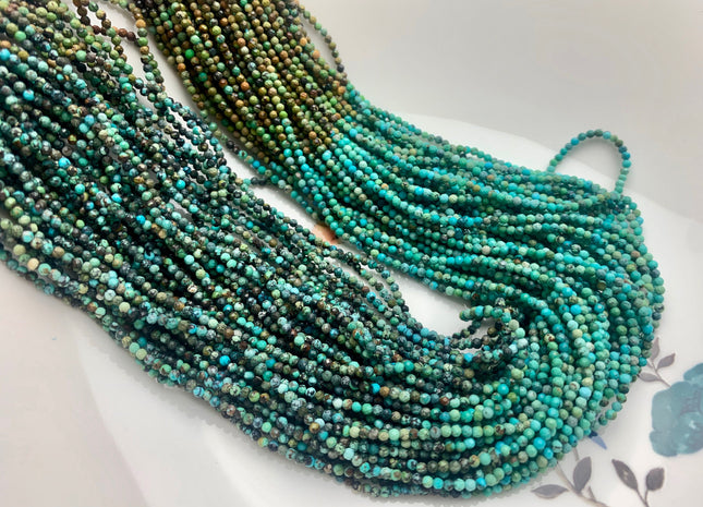 2mm 3mm AAA Faceted Round Tiny Africa Turquoise Gemstone Beads Brown Green Tiny Turquoise Loose Beads 15.5 Inches Strand #3811