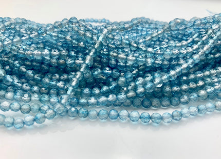 2mm 3mm 4mm AAA Micro Faceted Round Blue Topaz Gemstone Beads Genuine Natural Blue Topaz 15.5 Inches Strand #3812