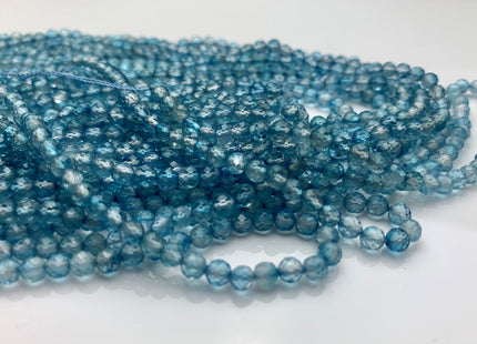 2mm 3mm 4mm AAA Micro Faceted Round Blue Topaz Gemstone Beads Genuine Natural Blue Topaz 15.5 Inches Strand #3812