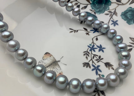 10-11 mm AA Gray Color Semi Round Freshwater Pearl Beads Genuine High Luster Silver Gray Color Cultured Freshwater Pearls 42 Pieces #P1807