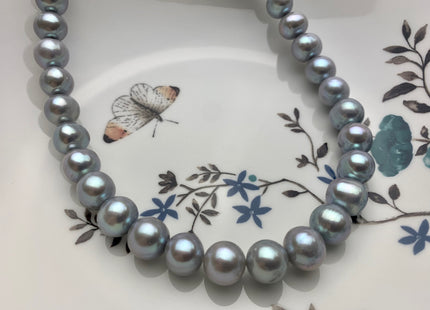 10-11 mm AA Gray Color Semi Round Freshwater Pearl Beads Genuine High Luster Silver Gray Color Cultured Freshwater Pearls 42 Pieces #P1807