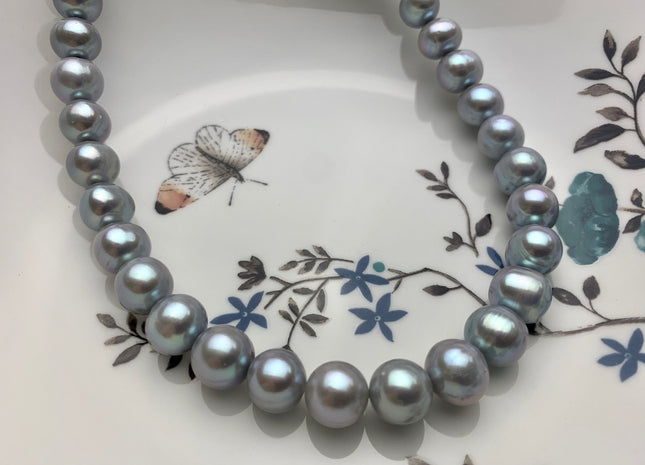 10-11 mm AA Gray Color Semi Round Freshwater Pearl Beads Genuine High Luster Silver Gray Color Cultured Freshwater Pearls 42 Pieces #P1807