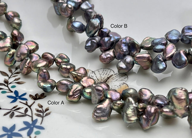 7x8-10mm AA Very Rare Blue Purple Peacock Top Drilled Keshi Freshwater Pearl Beads Genuine Freshwater Keshi Nugget Pearls #P1809