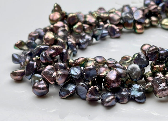 7x8-10mm AA Very Rare Blue Purple Peacock Top Drilled Keshi Freshwater Pearl Beads Genuine Freshwater Keshi Nugget Pearls #P1809