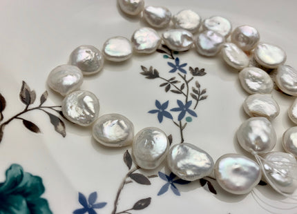 12 mm AA Natural White Coin Freshwater Pearl Beads Flat Coin Freshwater Pearls Genuine Quality White Coin Pearls #1557