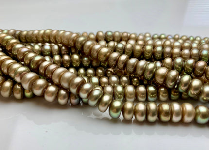 7mm AAA Champagne Green Color Half Strand Large Hole Freshwater Button Potato Pearl Hole Size 1.2mm High Luster Green Color Beads #P1829