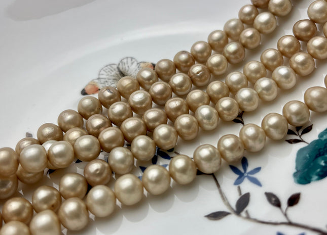8.5-9 mm AA Beige Champagne Color Potato Freshwater Pearl Beads Genuine Natural Hugh Luster Freshwater Pearl Beads 45-50 Beads#562