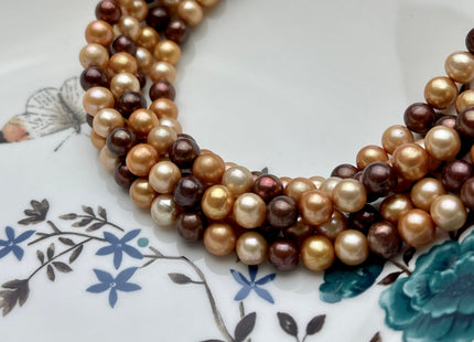 6.5-7 mm AA Multi Color Potato Freshwater Pearl Beads, Mixed Champagne/Copper/Brown Potato Pearls, Genuine Freshwater Pearl #1011