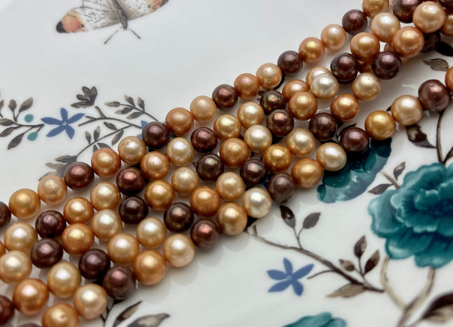 6.5-7 mm AA Multi Color Potato Freshwater Pearl Beads, Mixed Champagne/Copper/Brown Potato Pearls, Genuine Freshwater Pearl #1011
