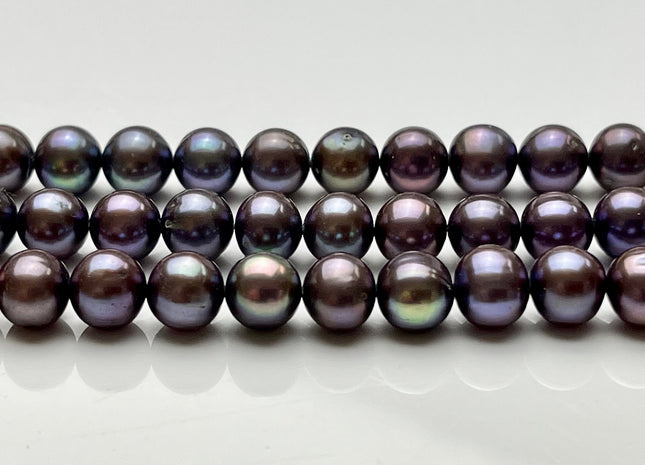 6.5-7 mm AAA Peacock Potato Freshwater Pearl Beads, Genuine Purple Peacock Off Round Freshwater Pearls 60 Beads #515