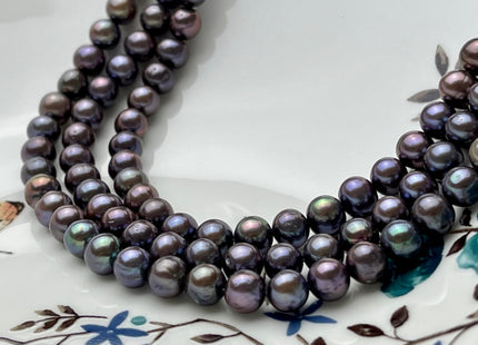 6.5-7 mm AAA Peacock Potato Freshwater Pearl Beads, Genuine Purple Peacock Off Round Freshwater Pearls 60 Beads #515