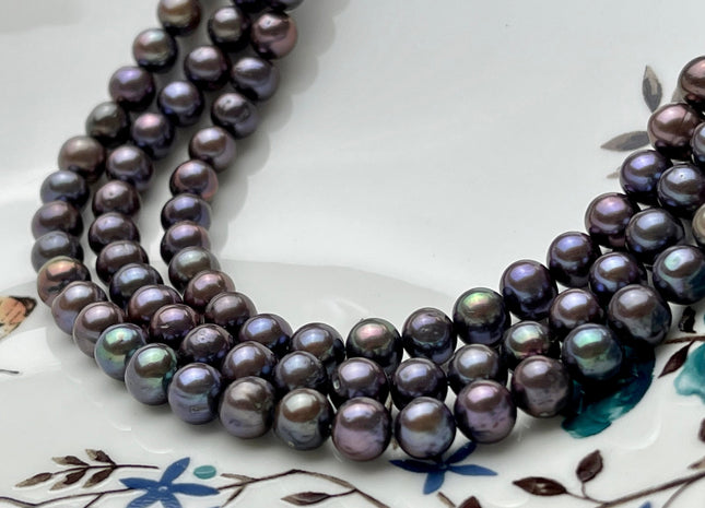 6.5-7 mm AAA Peacock Potato Freshwater Pearl Beads, Genuine Purple Peacock Off Round Freshwater Pearls 60 Beads #515
