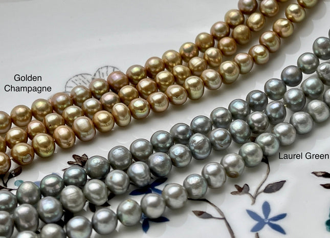 6-6.5mm AA Golden Champagne OR Laurel Green Potato Freshwater Pearl Beads Genuine High Luster Freshwater Pearl Beads70 Beads #516