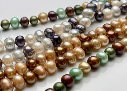 7-8 mm Multi Color Potato Freshwater Pearl Beads Mixed White Gray Peacock Green Brown Champagne potato Pearl Genuine Pearl Beads #549