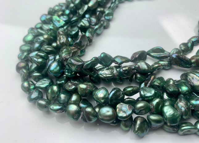 10 mm Nugget OR 7x10 mm Rice Nugget Green Color Keishi B Grade Freshwater Pearl Beads Genuine Keishi Nugget Freshwater Pearls #1233
