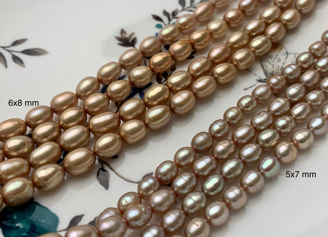 5x7 6x8 mm Taupe Champagne Rice/ Oval Shape Freshwater Pearl Beads Freshwater Rice Pearls #1182