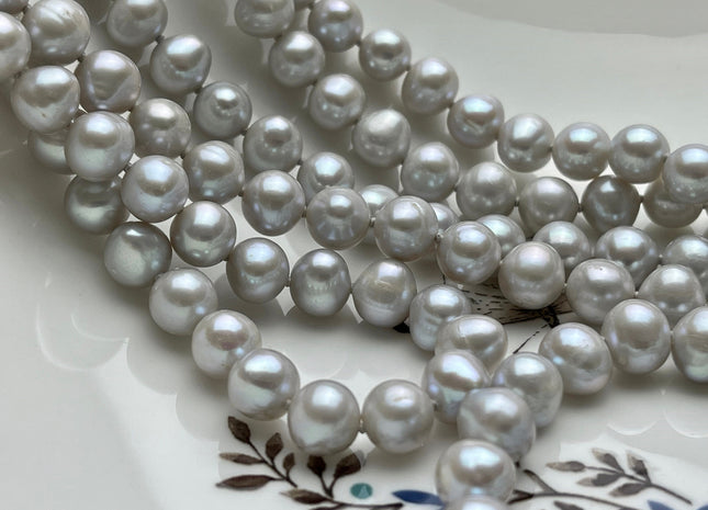 90 Inches 8mm Silver Gray Potato Freshwater Pearl Necklace Genuine Pearl Hand Knotted Long Necklace, Bridal Pearl Necklace #298