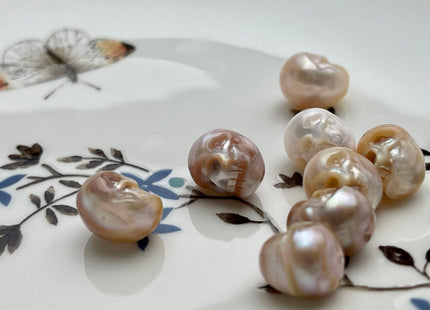 One Piece 9x11-13mm Hand Carved Skull Freshwater Pearl Beads Genuine Natural Pink Top Half Drilled Pearl For DIY Earring Pendant #P1838