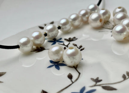 One Piece 8.5-9mm AAAAA Natural White Round Freshwater Edison Pearl Large Hole Natural White High Luster Akoya Quality Edison Pearl #P1839