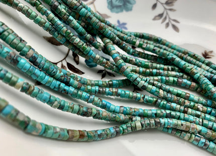 4 mm 100% All Natural Turquoise Heishi Rondelle Shape Genuine Rare Natural Color Turquoise Gemstones Loose Beads 15.5 Inches Strand #3815