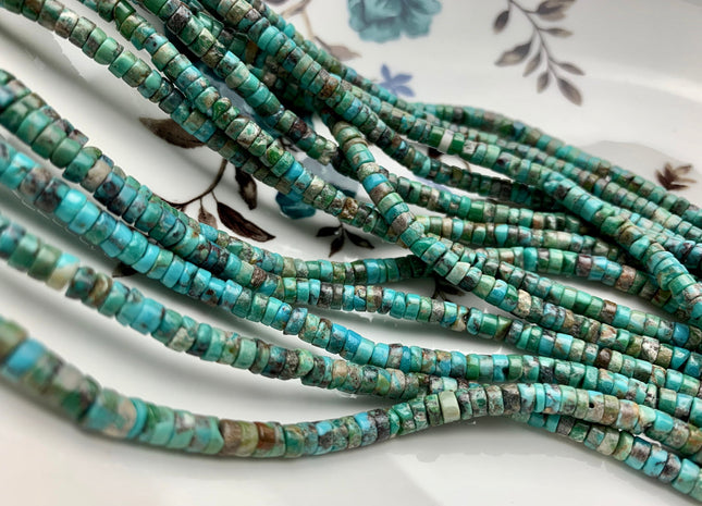 4 mm 100% All Natural Turquoise Heishi Rondelle Shape Genuine Rare Natural Color Turquoise Gemstones Loose Beads 15.5 Inches Strand #3815