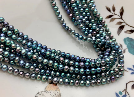 4 mm AAA Rainbow Blue Peacock Color Small Freshwater Potato Pearl Beads Genuine High Luster Peacock Small Potato Pearls 100 Pieces #P1822