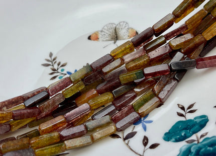 4-5x13 mm Cuboid Tube Shape Multi Color Quartz Gemstone Beads Green Yellow Strawberry Pink Quartz Beads Loose Beads 15.5 Inches Strand #3824