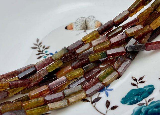 4-5x13 mm Cuboid Tube Shape Multi Color Quartz Gemstone Beads Green Yellow Strawberry Pink Quartz Beads Loose Beads 15.5 Inches Strand #3824