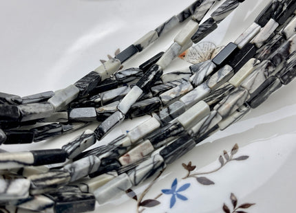 4-5x13 mm Cuboid Tube Shape Black Spider Web Jasper Gemstone Beads Jasper Gemstones Loose Beads 15.5 Inches Strand #3825
