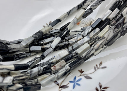 4-5x13 mm Cuboid Tube Shape Black Spider Web Jasper Gemstone Beads Jasper Gemstones Loose Beads 15.5 Inches Strand #3825
