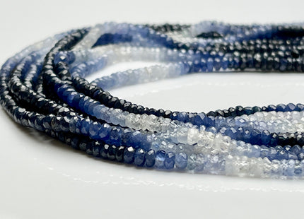 3.5-4mm AAA Natural Shaded Sapphire Gemstone Beads Faceted Rondelle Shape Genuine Gemmy Blue Sapphire Tiny Beads 8 Or 16 Inches Strand #3839