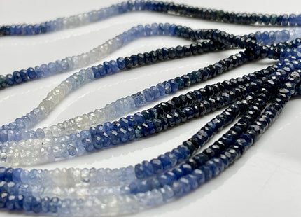 3.5-4mm AAA Natural Shaded Sapphire Gemstone Beads Faceted Rondelle Shape Genuine Gemmy Blue Sapphire Tiny Beads 8 Or 16 Inches Strand #3839