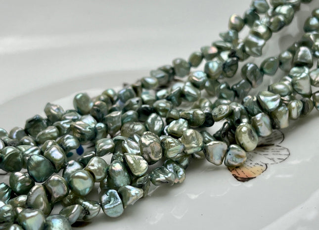 4-5x6-7mm Sage Green Color Keshi Freshwater Pearl Beads Top Drilled Keshi Pearls Genuine Freshwater Tiny Keshi Pearls #P1851