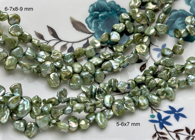 5-7x7-9mm Sage Green Color Keshi Freshwater Pearl Beads Top Drilled Keshi Pearls Genuine Freshwater Tiny Keshi Pearls #P1852