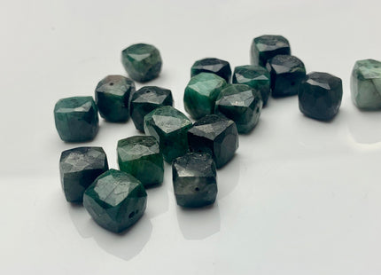 5 Pieces Faceted Cube Dice Shape Green Emerald Beads Genuine Diamond Cut Green Emerald Gemstone Beads #3755