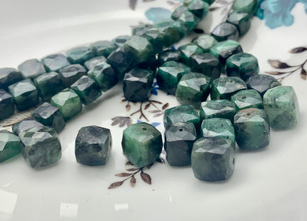 5 Pieces Faceted Cube Dice Shape Green Emerald Beads Genuine Diamond Cut Green Emerald Gemstone Beads #3755