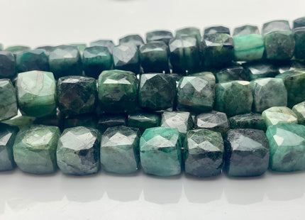 5 Pieces Faceted Cube Dice Shape Green Emerald Beads Genuine Diamond Cut Green Emerald Gemstone Beads #3755