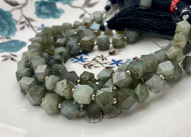 6-8 mm Natural Color Faceted Tumble Prism Cut Labradorite Gemstone Beads Genuine Natural Gray Labradorite Beads 8 inches Strand #3742