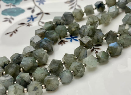 6-8 mm Natural Color Faceted Tumble Prism Cut Labradorite Gemstone Beads Genuine Natural Gray Labradorite Beads 8 inches Strand #3742