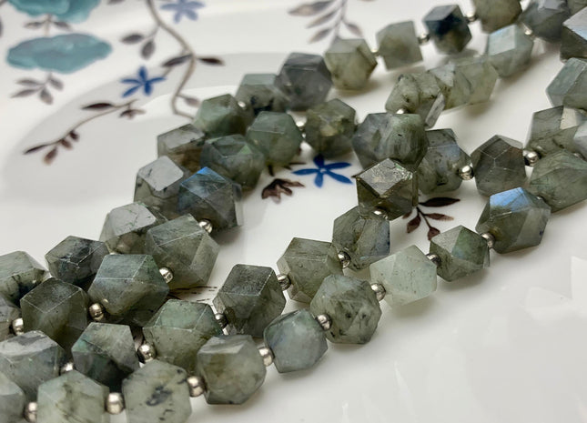 6-8 mm Natural Color Faceted Tumble Prism Cut Labradorite Gemstone Beads Genuine Natural Gray Labradorite Beads 8 inches Strand #3742