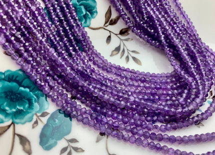3x4 mm AAA Natural Dark Purple Color Faceted Rondelle Amethyst Gemstone Beads High Quality Micro Faceted Amethyst Gemstone Beads # 2431