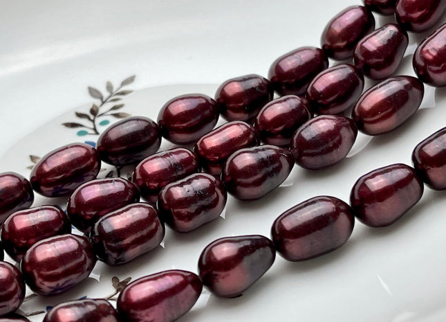 10x12-15 mm Burgundy B Grade Freshwater Oval Rice Pearls, Genuine Burgundy Oval/Rice Freshwater Pearls #1303