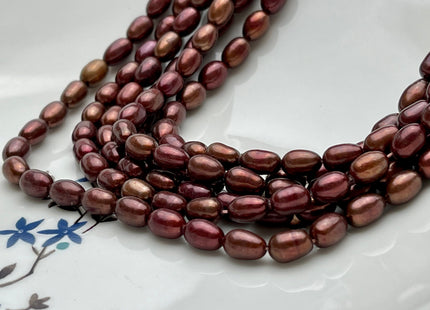 5.5x8 mm AA Brick Brown Color Rice / Oval Shape Freshwater Pearl Beads Genuine Freshwater Rice Pearls #1167