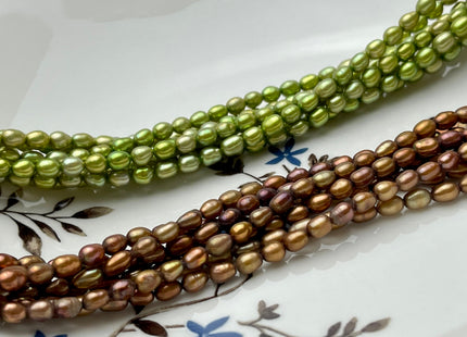 4x6 mm AA Rice/Oval Freshwater Lime Green OR Bronze Color Pearls Genuine Freshwater Pearl Beads Oval Shape #1186